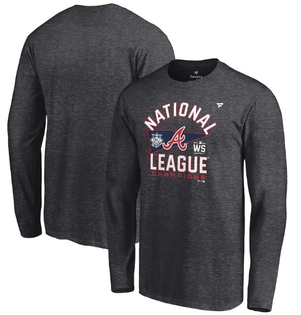 Men's Atlanta Braves 2021 Heathered Charcoal National League Champions Locker Room Long Sleeve T-Shirt